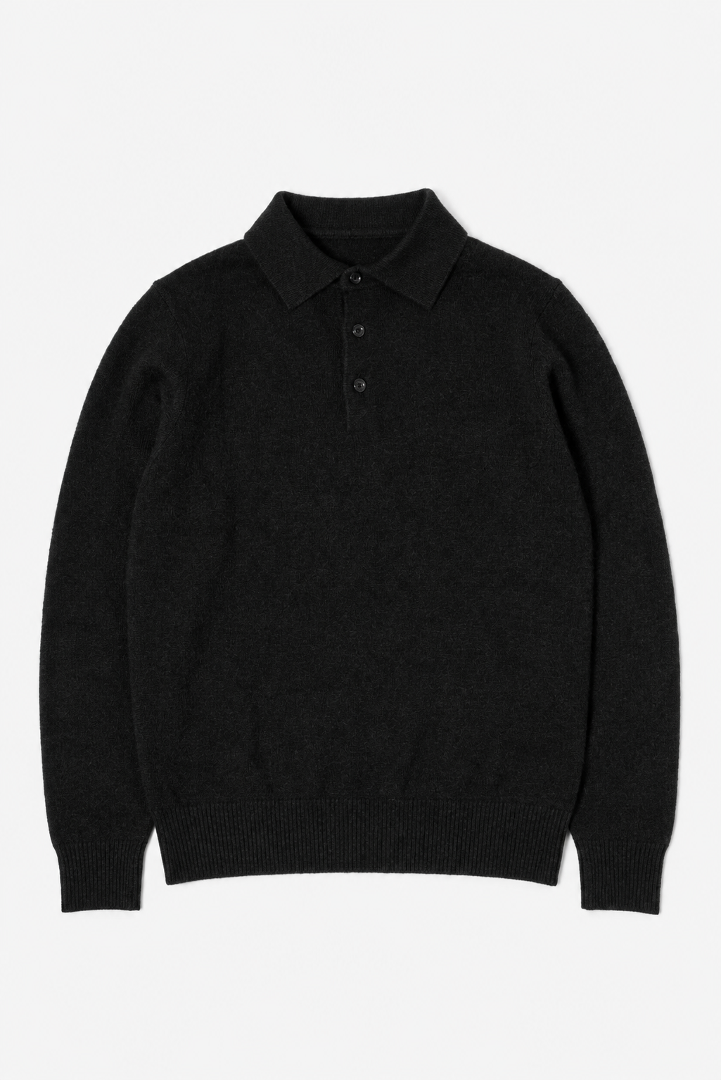 Collared Cashmere Wool Blend Sweater - Rich Black - Main Image