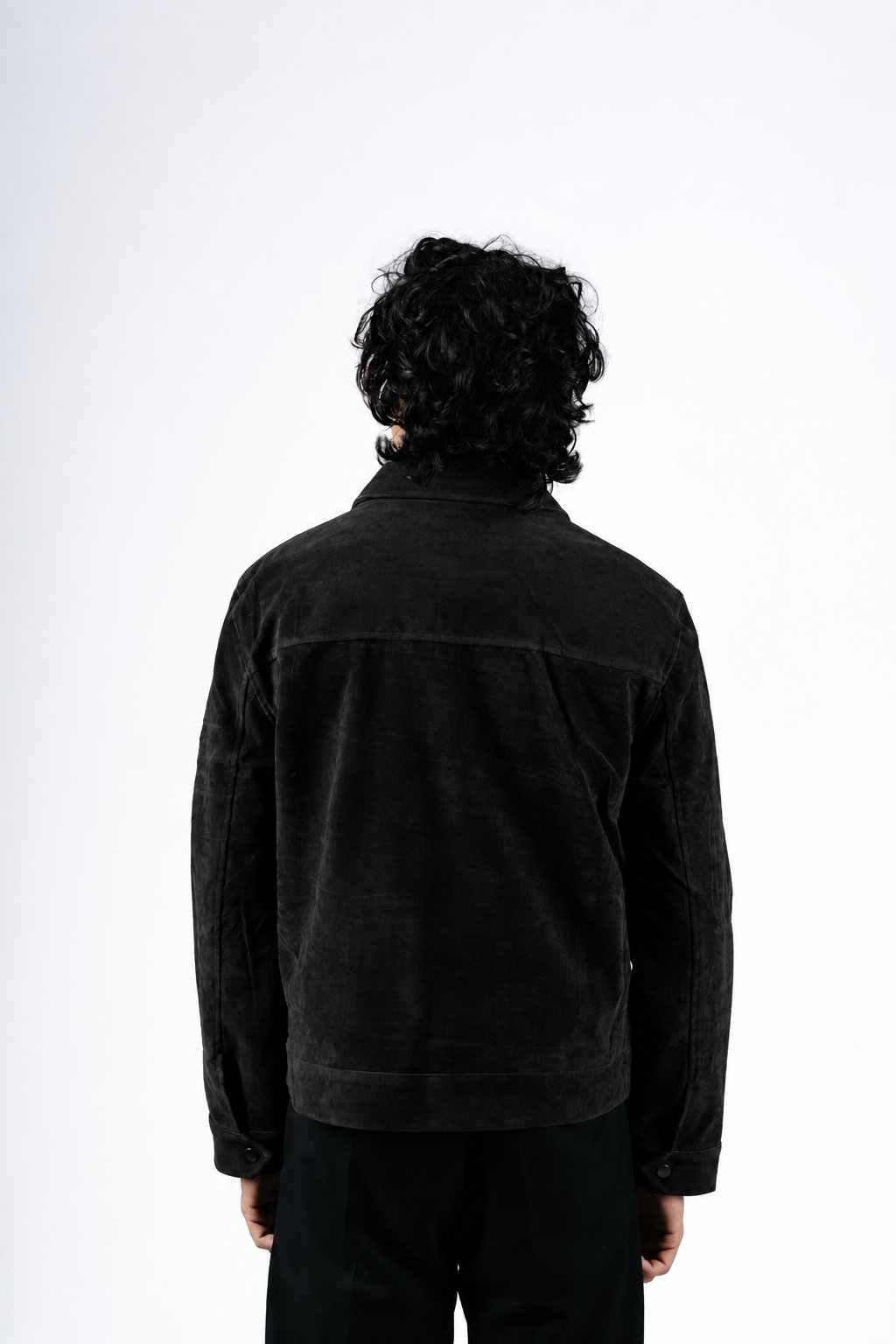 Luxury Faux Suede Jacket - Rich Black - Back Image
