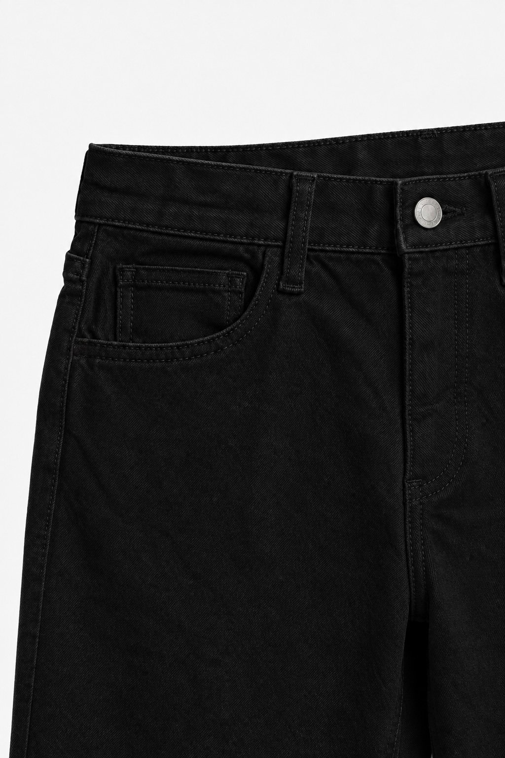 Relaxed Straight Leg Denim Pants - Black - Closeup Image