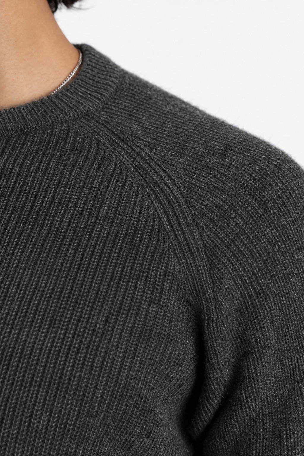 Pure Mongolian Cashmere Crewneck  - Charcoal Grey - Closeup Image