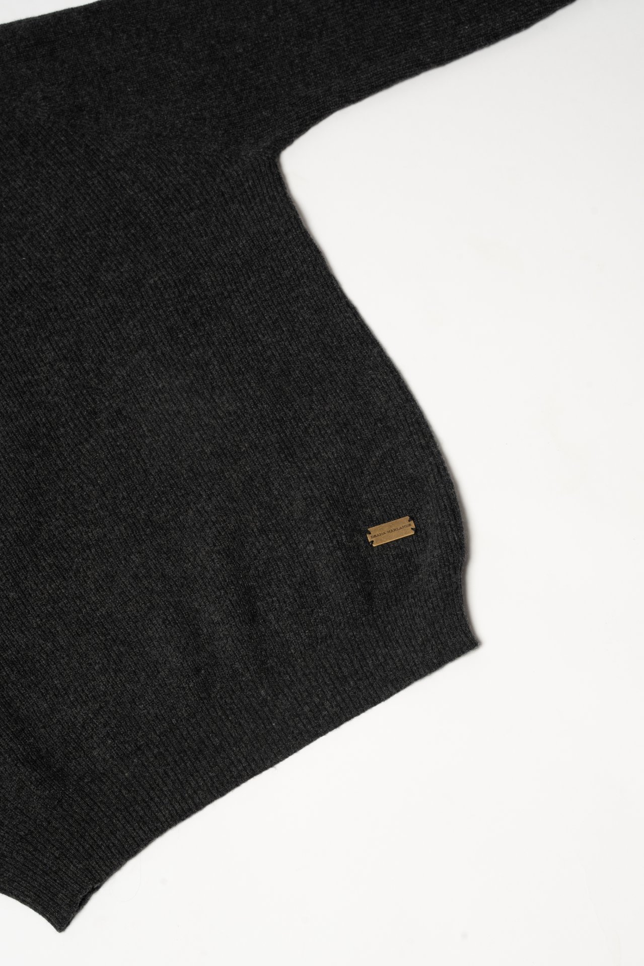 Pure Mongolian Cashmere Crewneck  - Charcoal Grey - Waist Rib Image